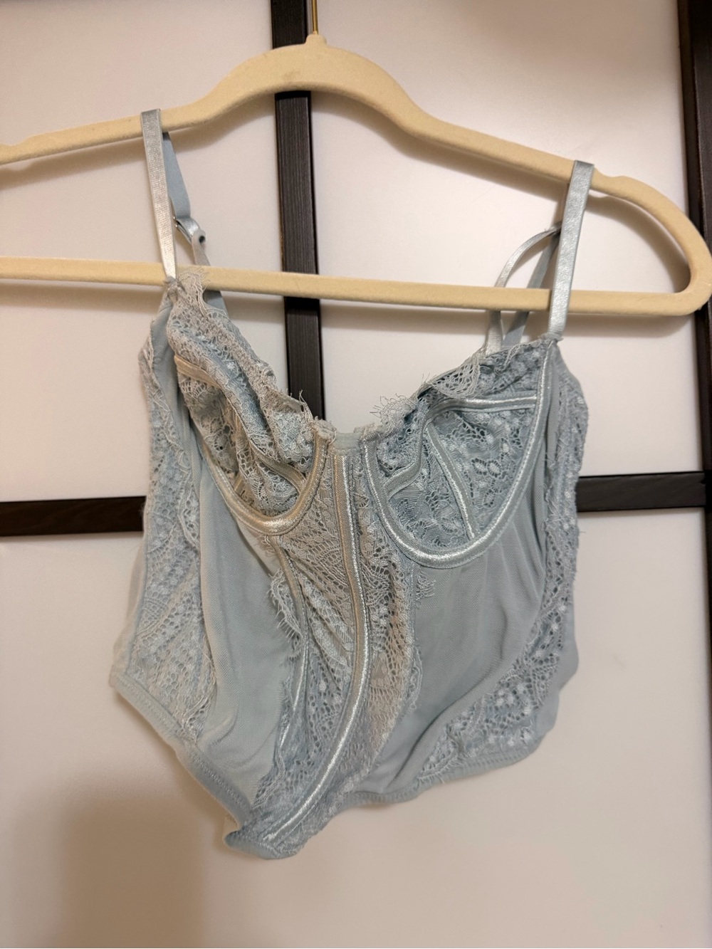 For Love & Lemons Blue Lace Corset Bustier Top Size M